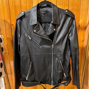 Black Leather Jacket with Silver Zippers